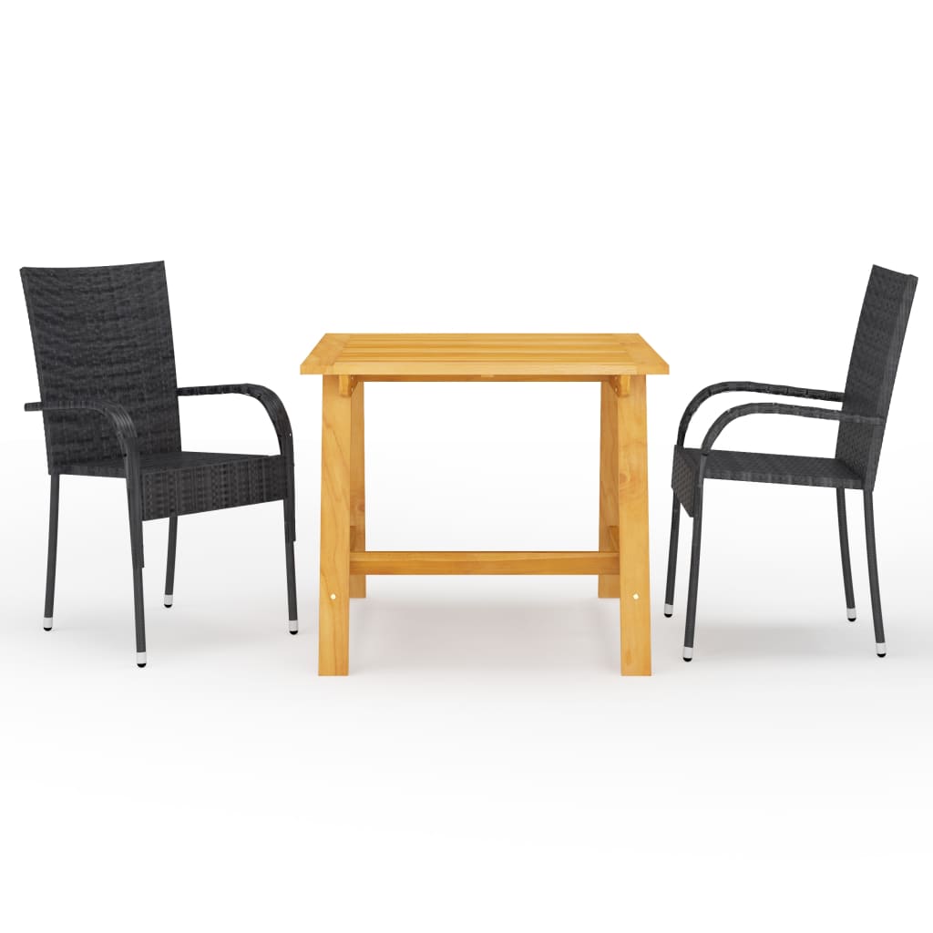 3 Pcs conjunto de jantar para jardim preto