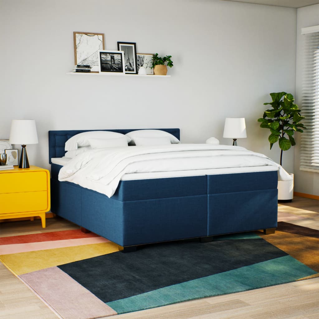 Cama com molas/colchão 200x200 cm tecido azul