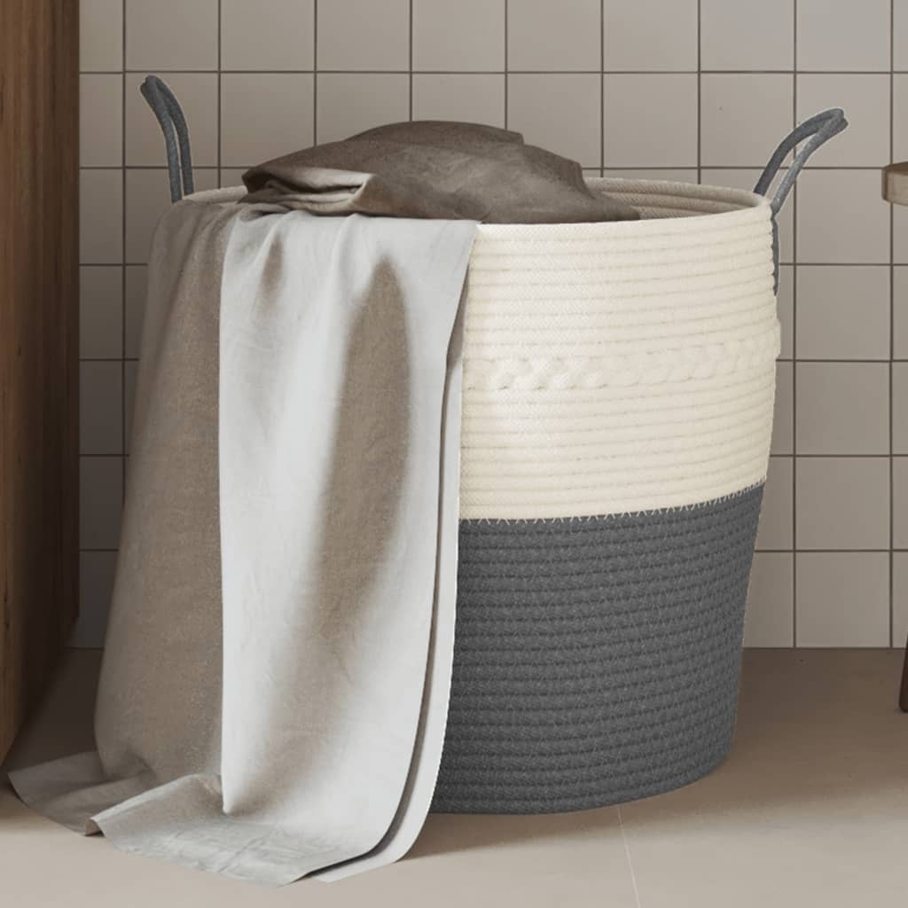 Cesto de arrumação ø43x38 cm algodão cinzento e branco