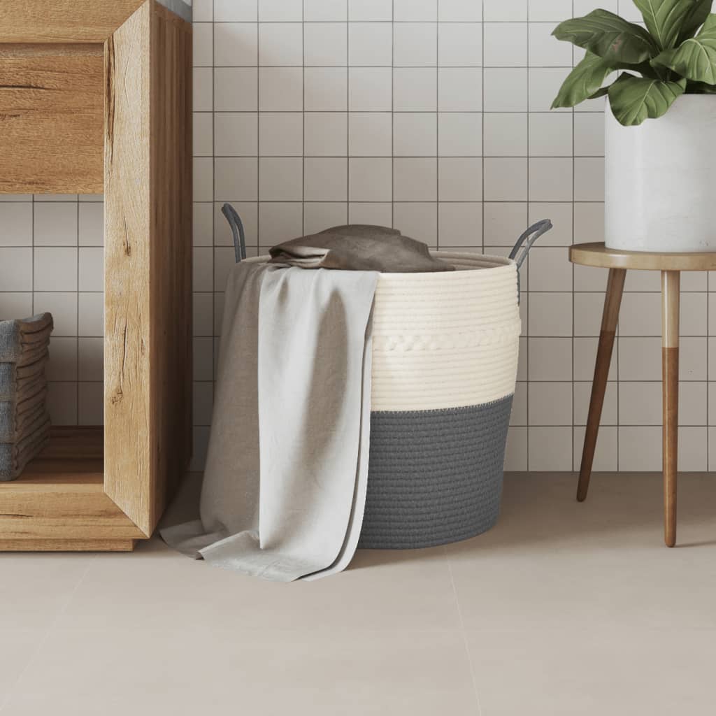 Cesto de arrumação ø43x38 cm algodão cinzento e branco