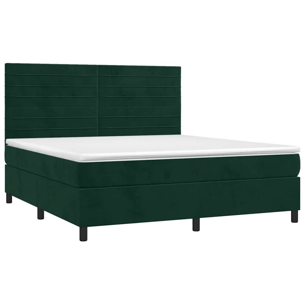 Cama com molas/colchão 180x200 cm veludo verde-escuro