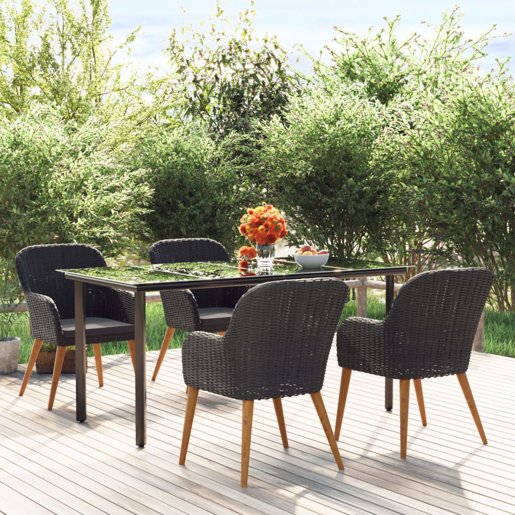 5 Pcs conjunto de jantar p/ jardim c/ almofadões preto
