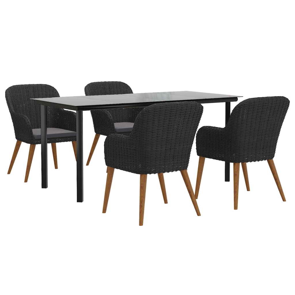 5 Pcs conjunto de jantar p/ jardim c/ almofadões preto