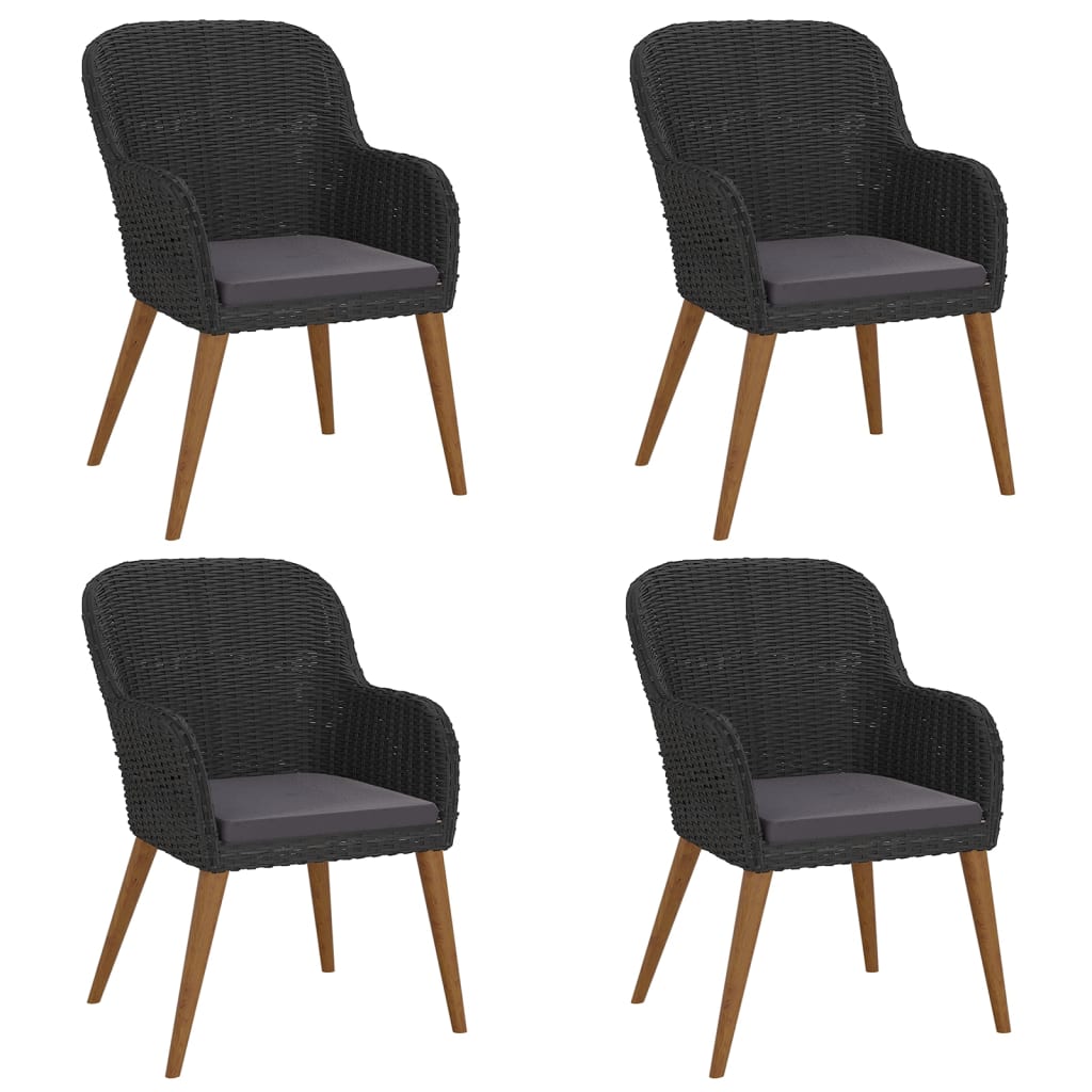 5 Pcs conjunto de jantar p/ jardim c/ almofadões preto