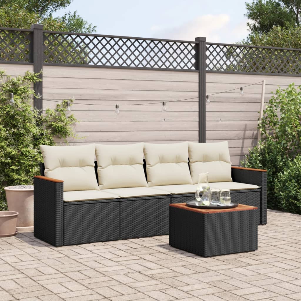 5 Pcs conjunto sofás de jardim com almofadões vime PE preto