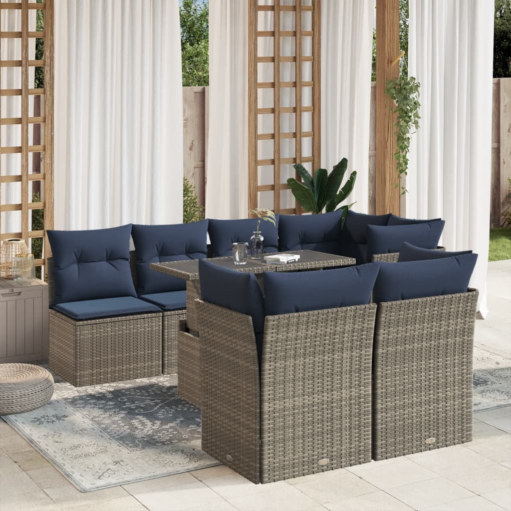 Conjunto de sofá de jardim com 8 peças e almofadas em rattan sintético cinza