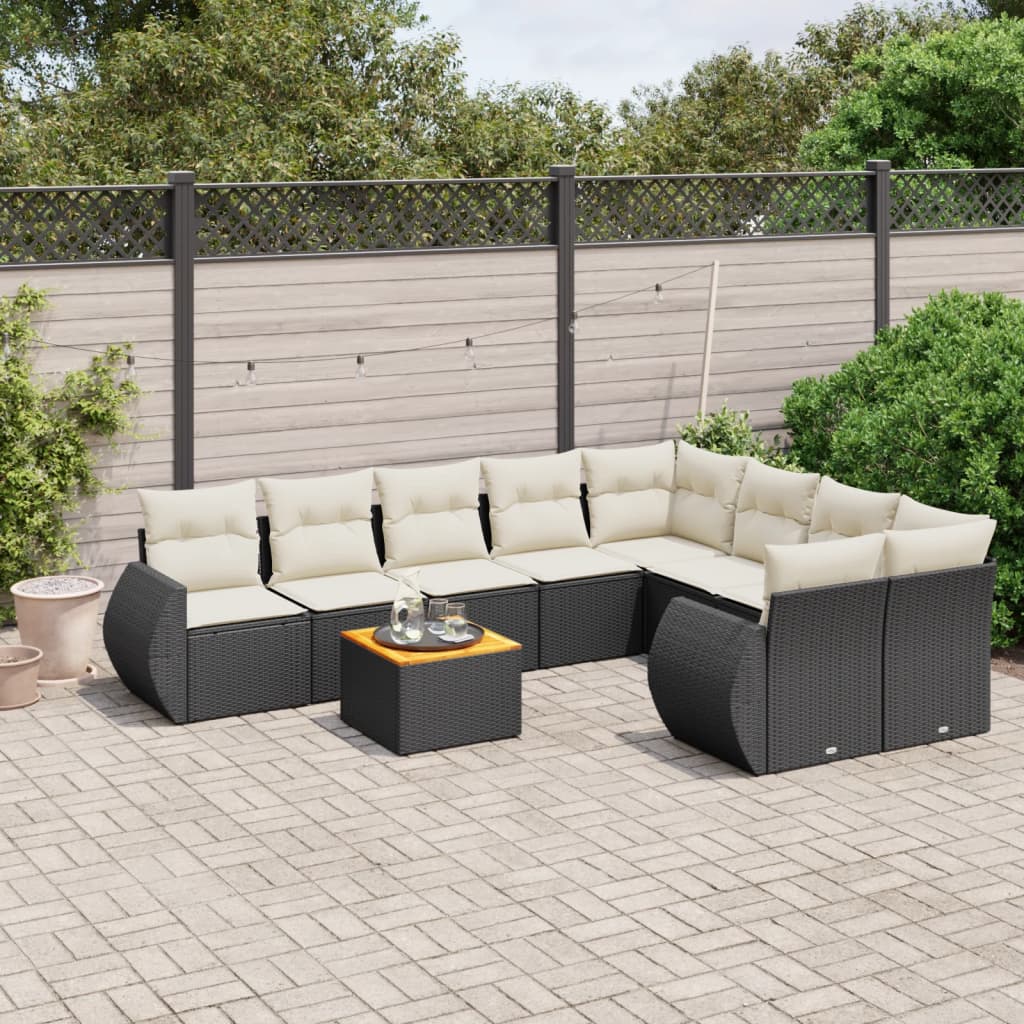 9 Pcs conjunto de sofás p/ jardim c/ almofadões vime PE preto