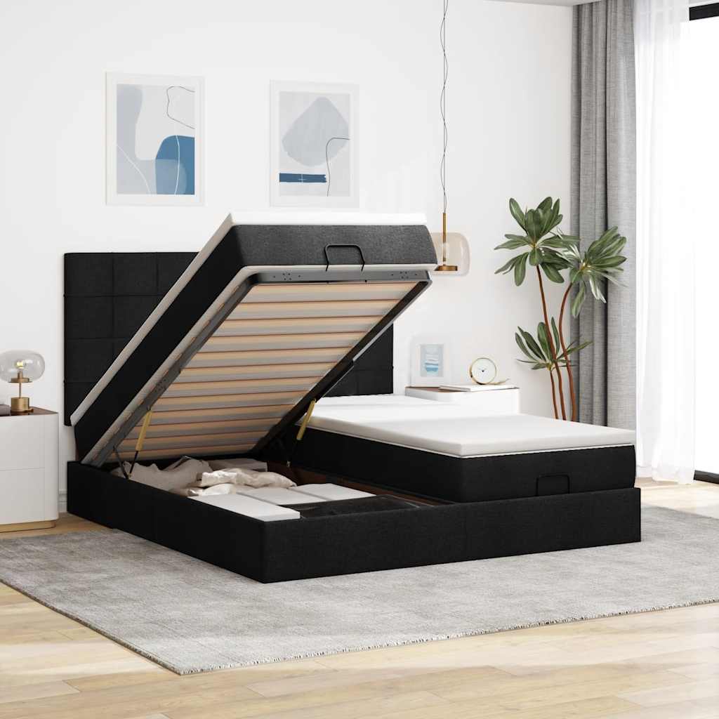63 / 5,000Vidaxl estrutura de cama otomana com colchões tecido preto
