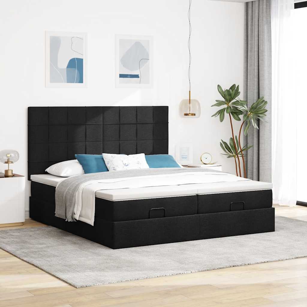 63 / 5,000Vidaxl estrutura de cama otomana com colchões tecido preto