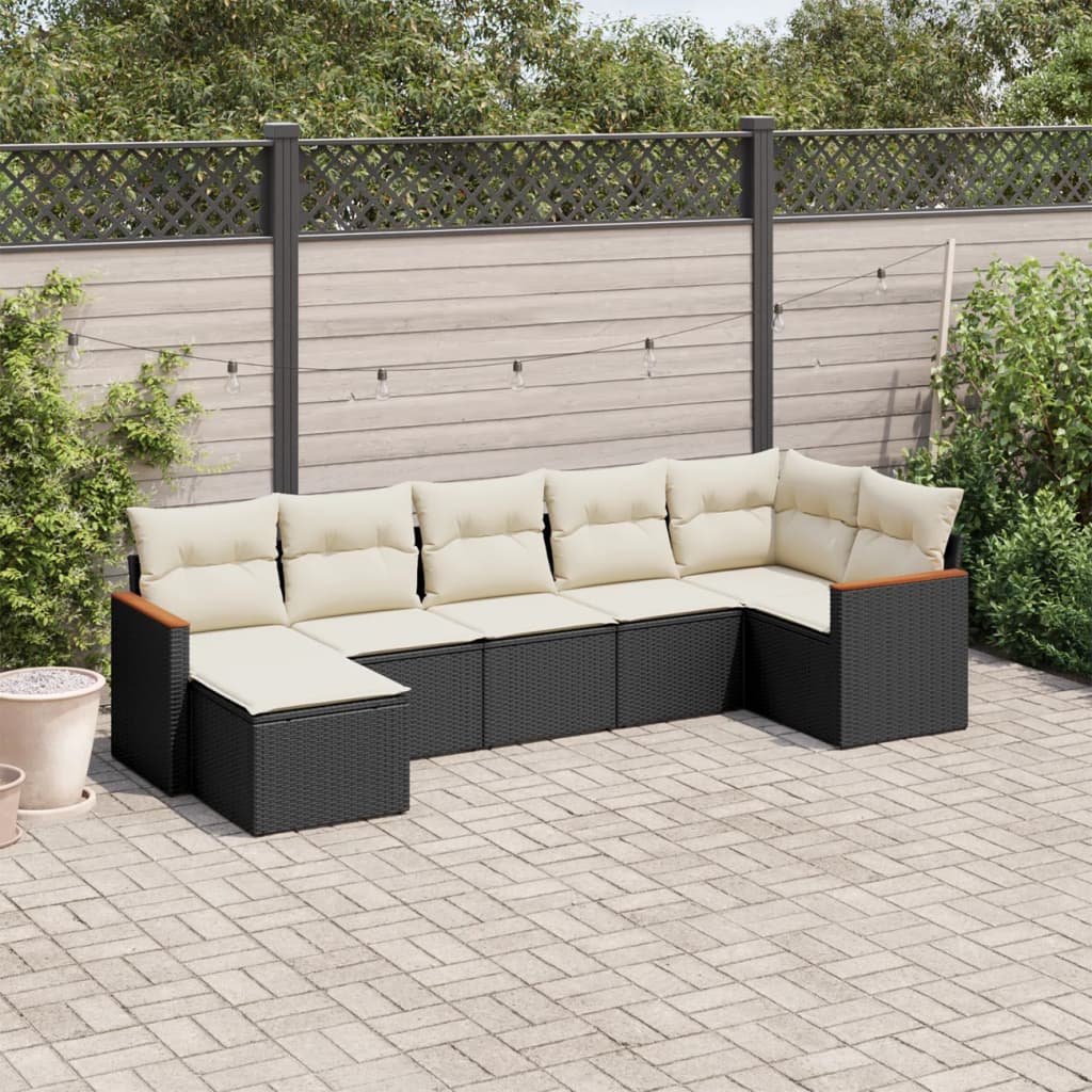 7 Pcs conjunto de sofás p/ jardim c/ almofadões vime PE preto