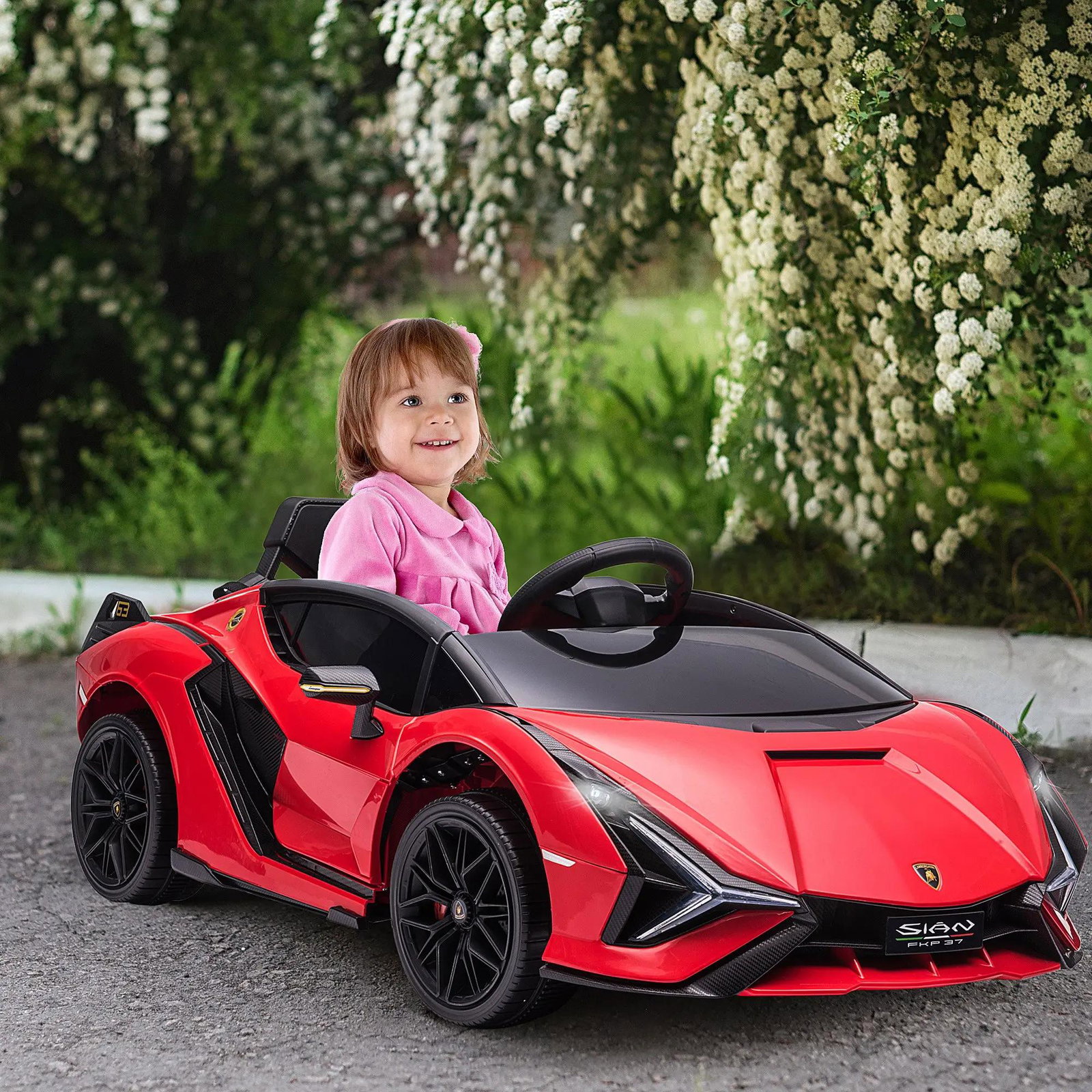 Carro Elétrico Lamborghini SIAN 12V para Crianças de 3-5 anos com Controle Remoto Abertura da Porta Música MP3 USB e Faróis 108x