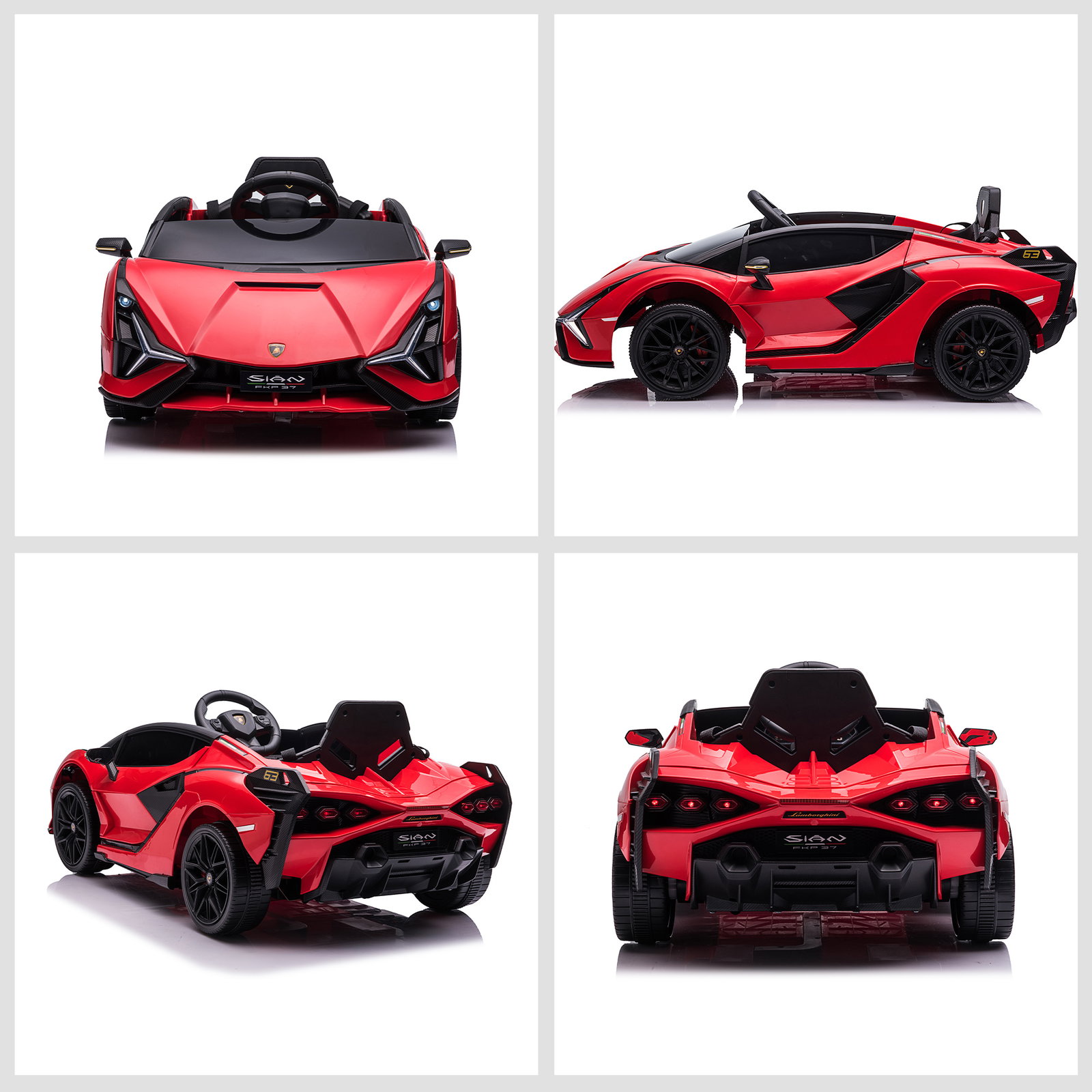 Carro Elétrico Lamborghini SIAN 12V para Crianças de 3-5 anos com Controle Remoto Abertura da Porta Música MP3 USB e Faróis 108x