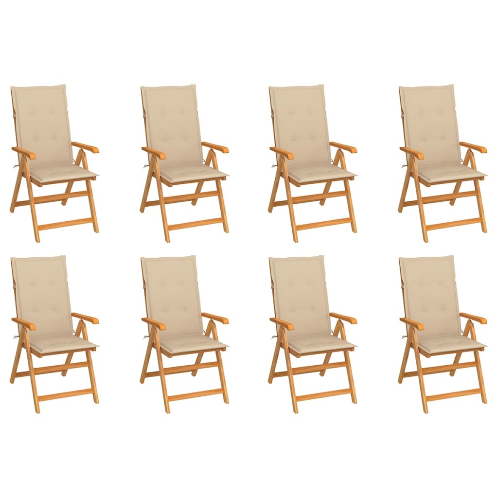 Cadeiras de jardim reclináveis c/ almofadões 8 pcs teca maciça