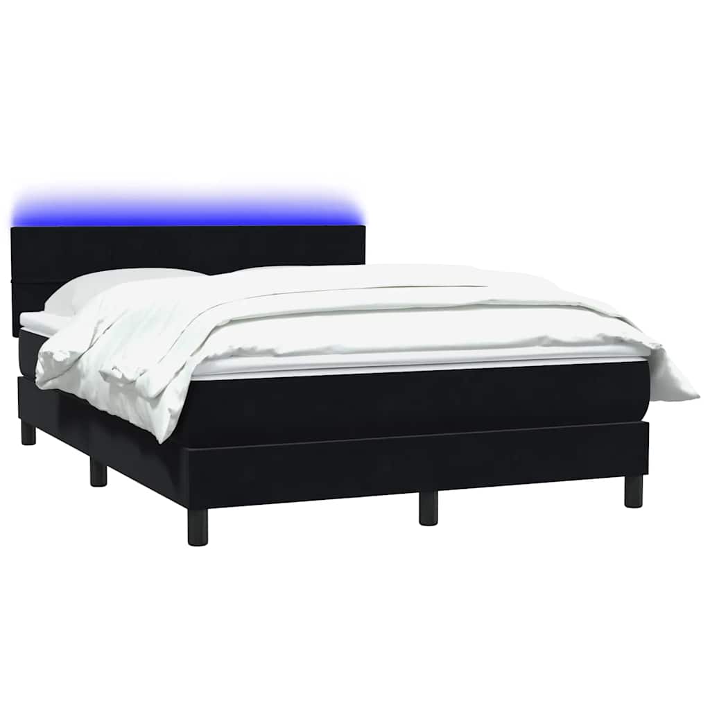 Cama box spring c/ colchão e LED 160x210 cm veludo preto