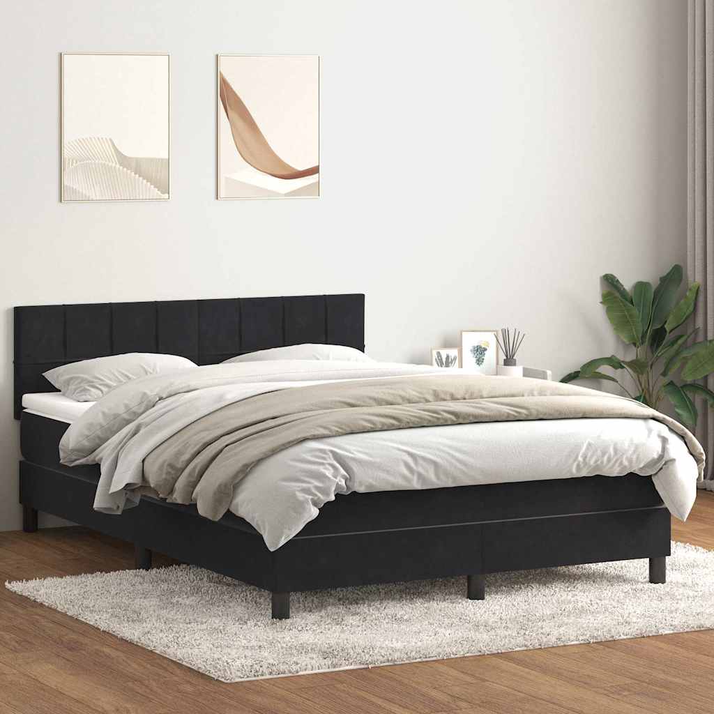 Cama box spring c/ colchão e LED 160x210 cm veludo preto
