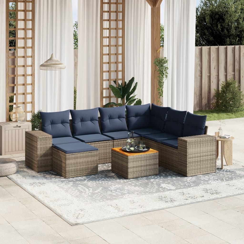 Conjunto de sofá de jardim com 8 peças e almofadas em rattan sintético cinza