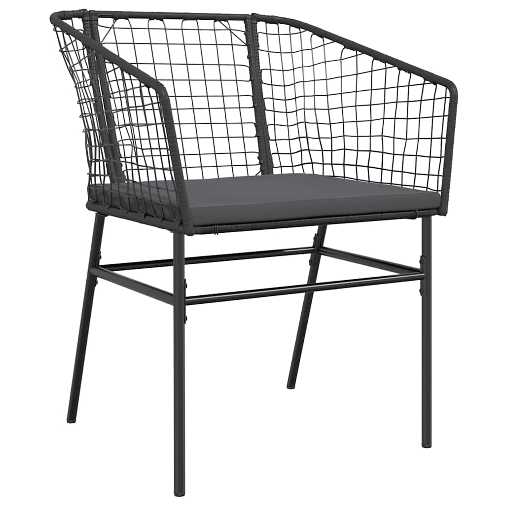 3 Pcs conjunto jantar jardim almofadões vime PE vidro preto