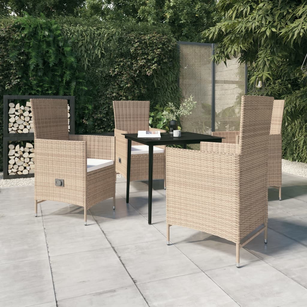 5 Pcs conjunto de jantar para jardim com almofadões bege