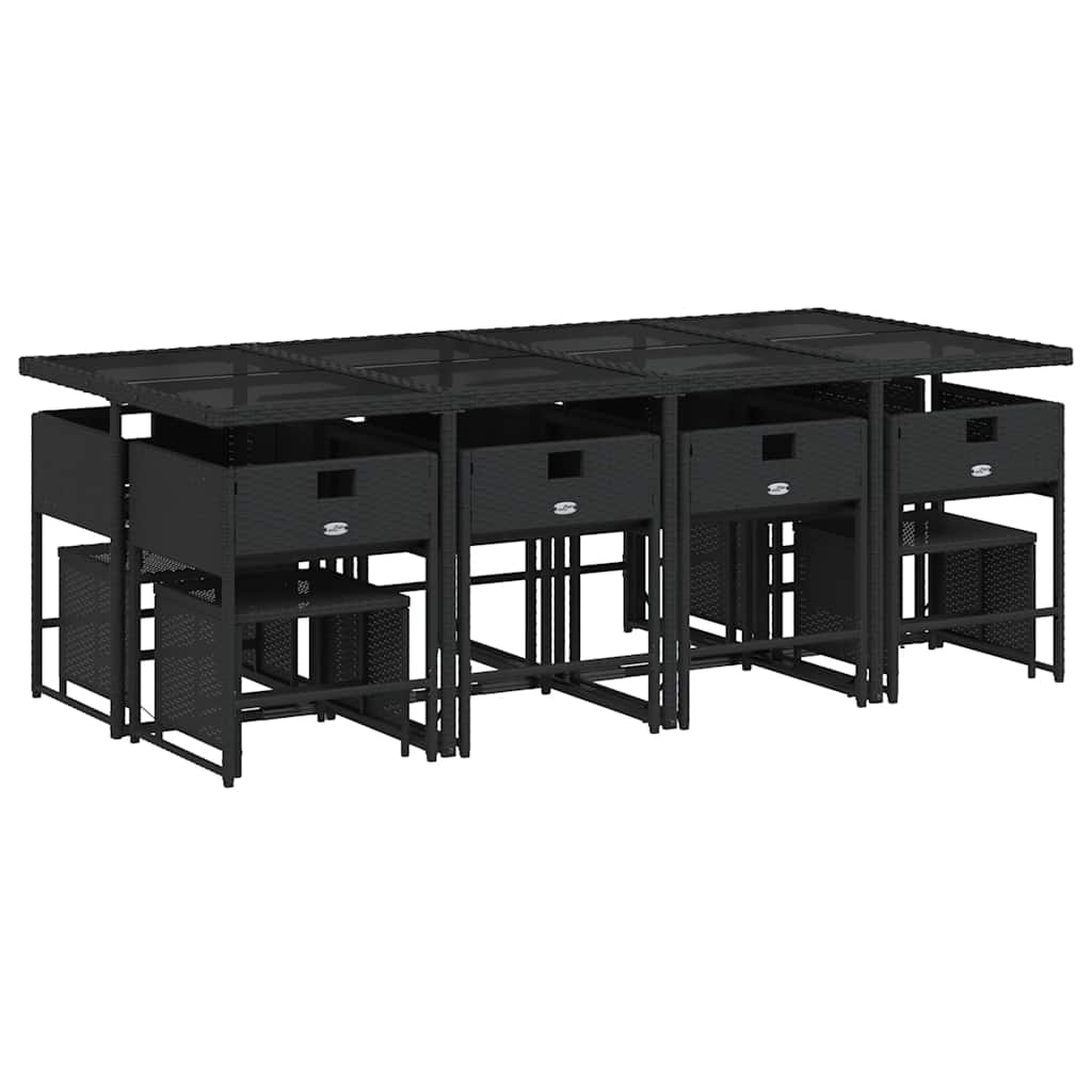 13 Pcs conjunto de jantar p/jardim com almofadões vime PE preto