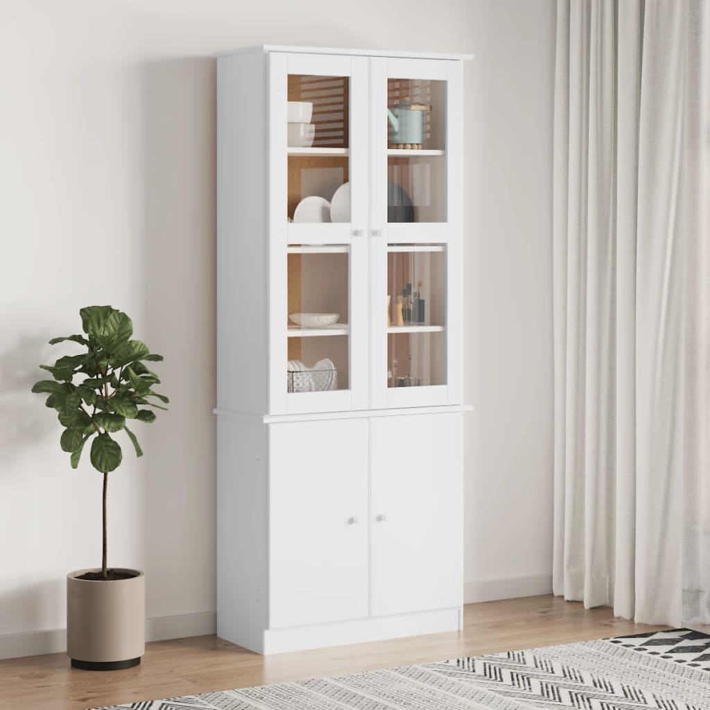 Expositor portas vidro alta 77x35x186,5 cm pinho maciço branco