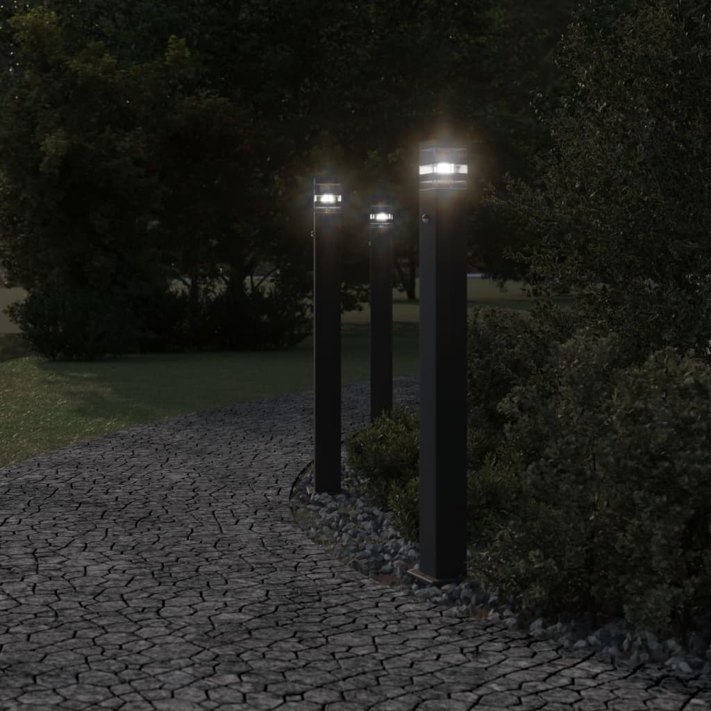 Candeeiro de chão para exterior com sensor 110cm alumínio preto