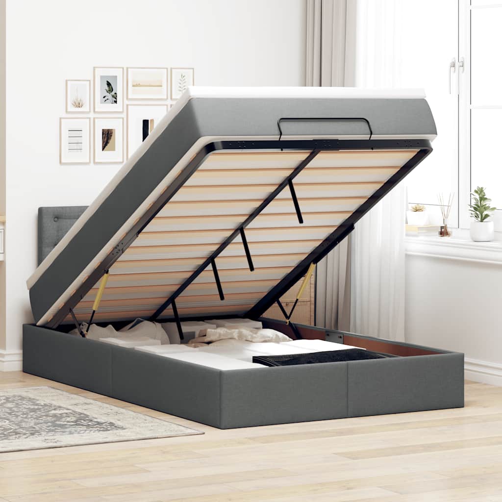Cama otomana com colchão 120x190 cm tecido cinzento escuro