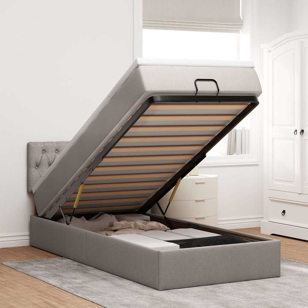 Cama otomana com colchão 90x200 cm tecido cinza