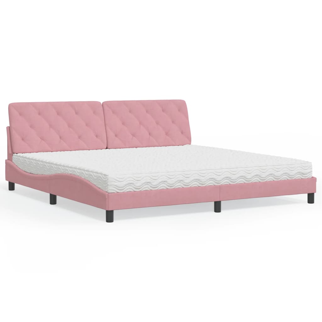 Cama com colchão 200x200 cm veludo rosa