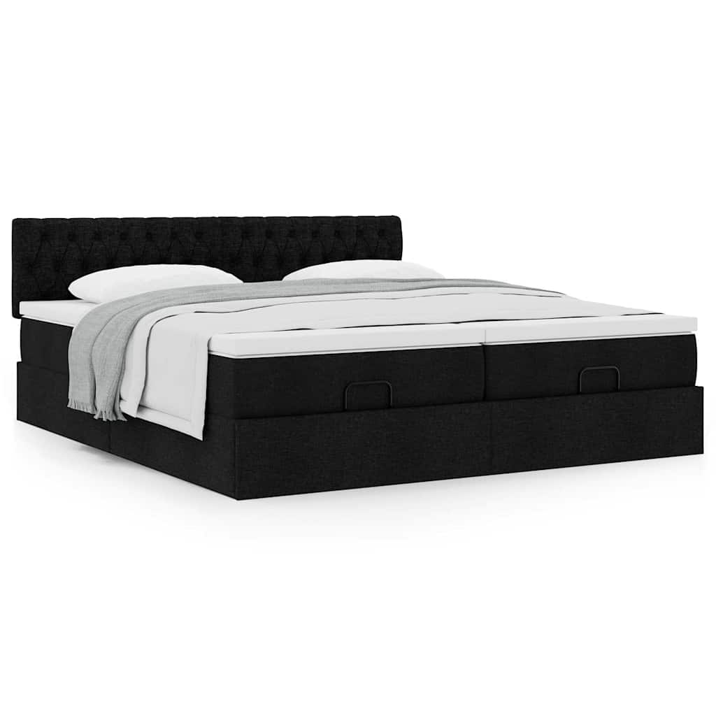 63 / 5,000Vidaxl estrutura de cama otomana com colchões tecido preto