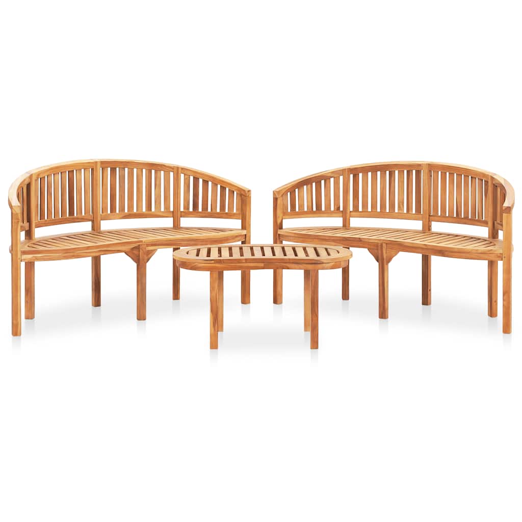 3 Pcs conj. lounge de jardim formato banana teca maciça