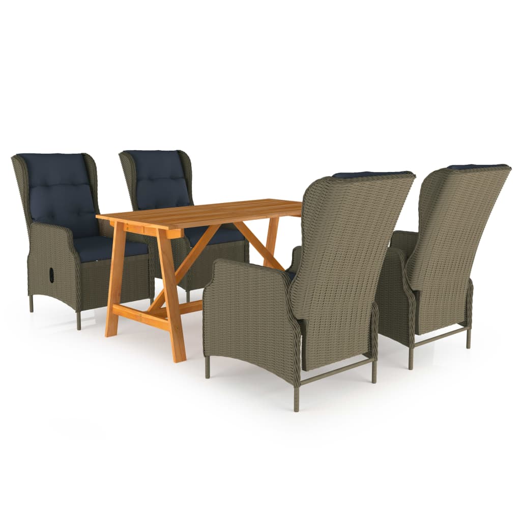 5 Pcs conjunto de jantar para jardim castanho