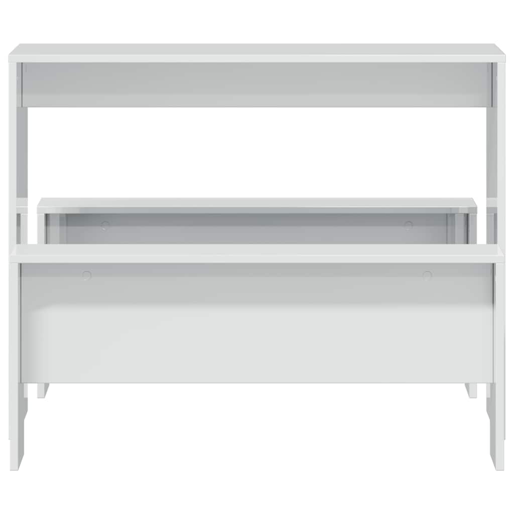 3 Pcs conj. mesa jantar e banco deriv. madeira branco brilhante