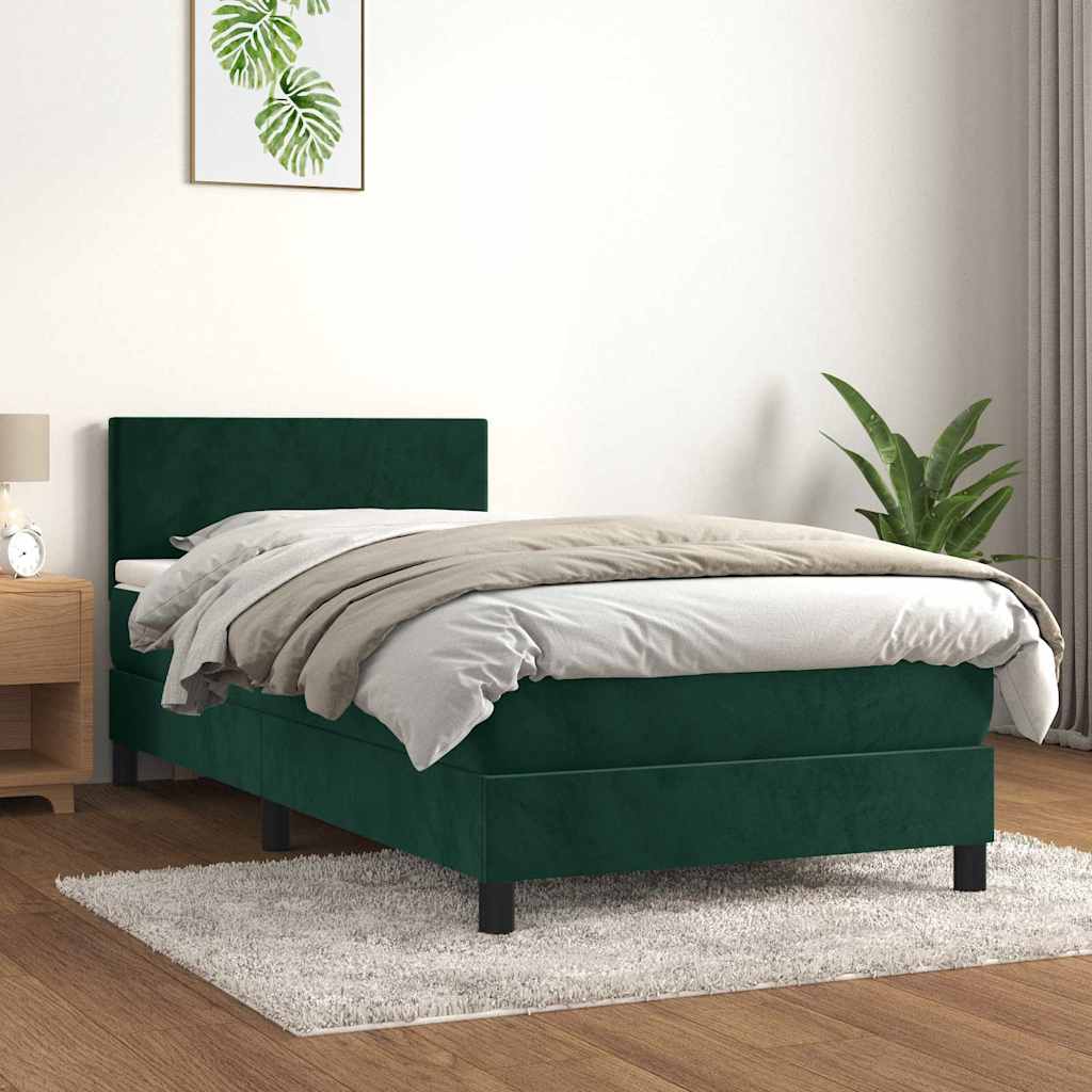 Cama com molas/colchão 80x200 cm veludo verde-escuro
