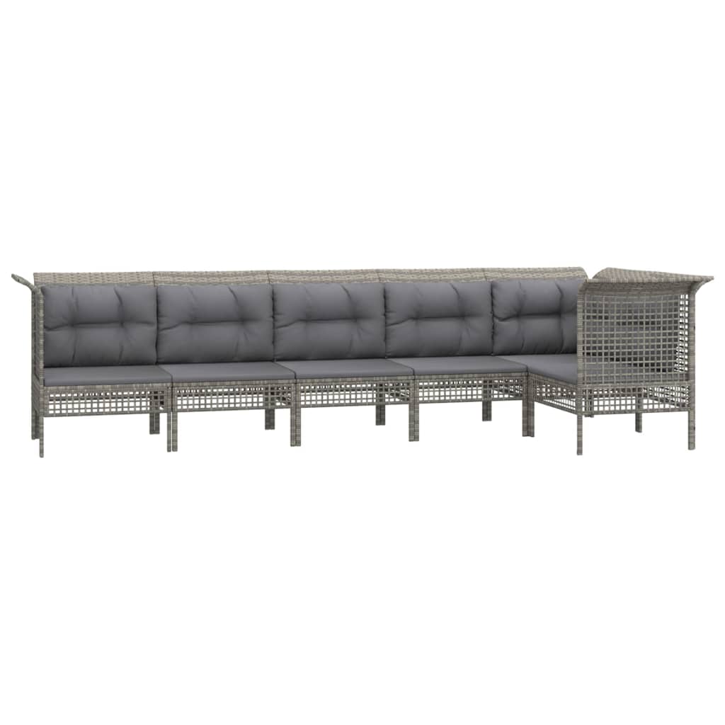 6 Pcs conjunto lounge de jardim c/ almofadões vime PE cinzento