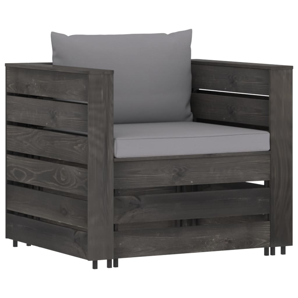2 Pcs conj. lounge jardim + almofadões madeira impreg. cinzento