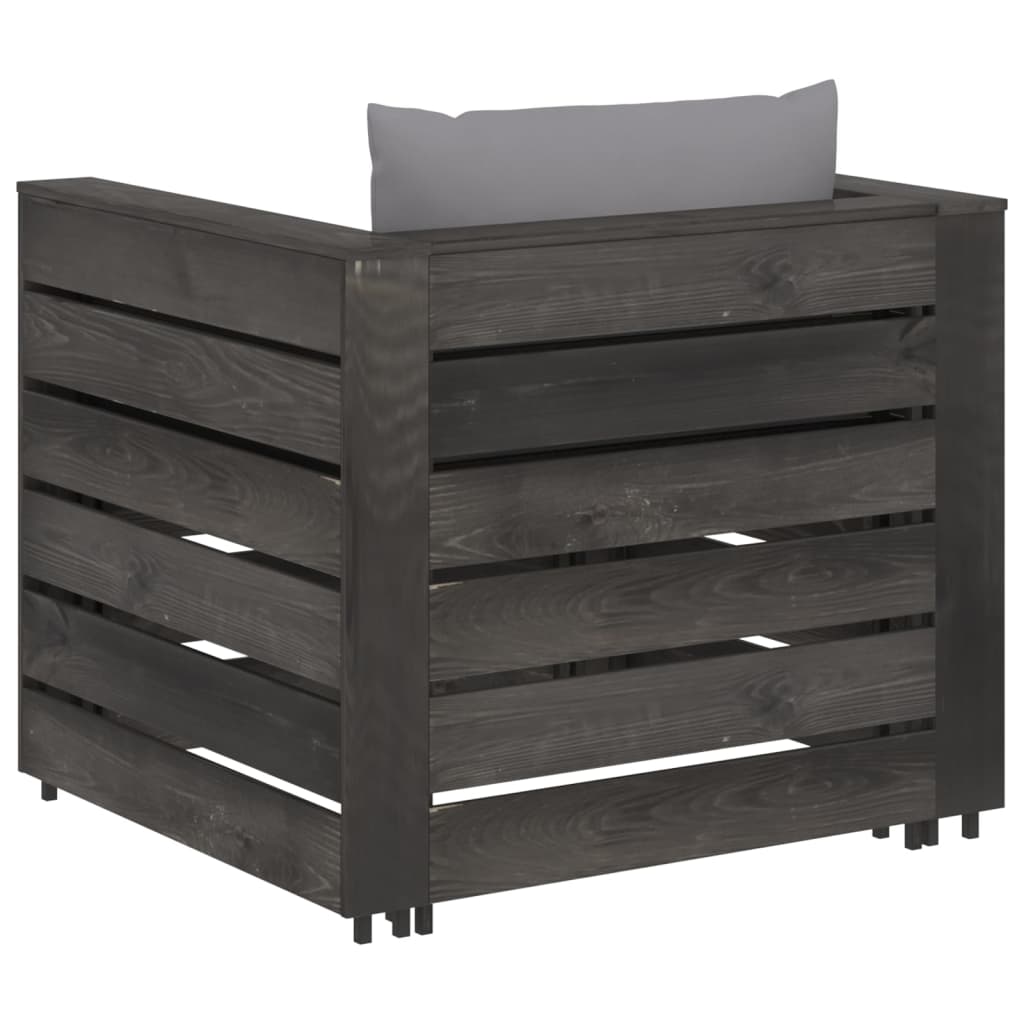 2 Pcs conj. lounge jardim + almofadões madeira impreg. cinzento