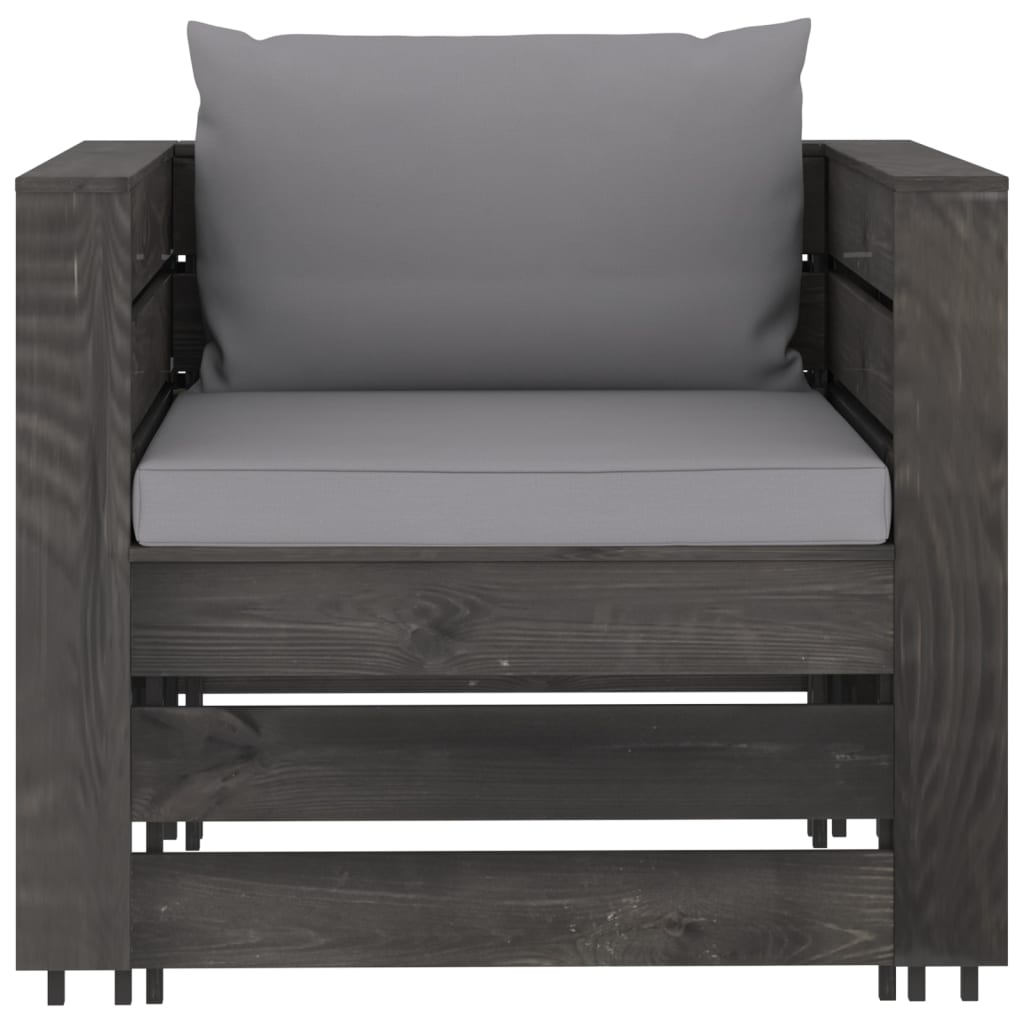 2 Pcs conj. lounge jardim + almofadões madeira impreg. cinzento