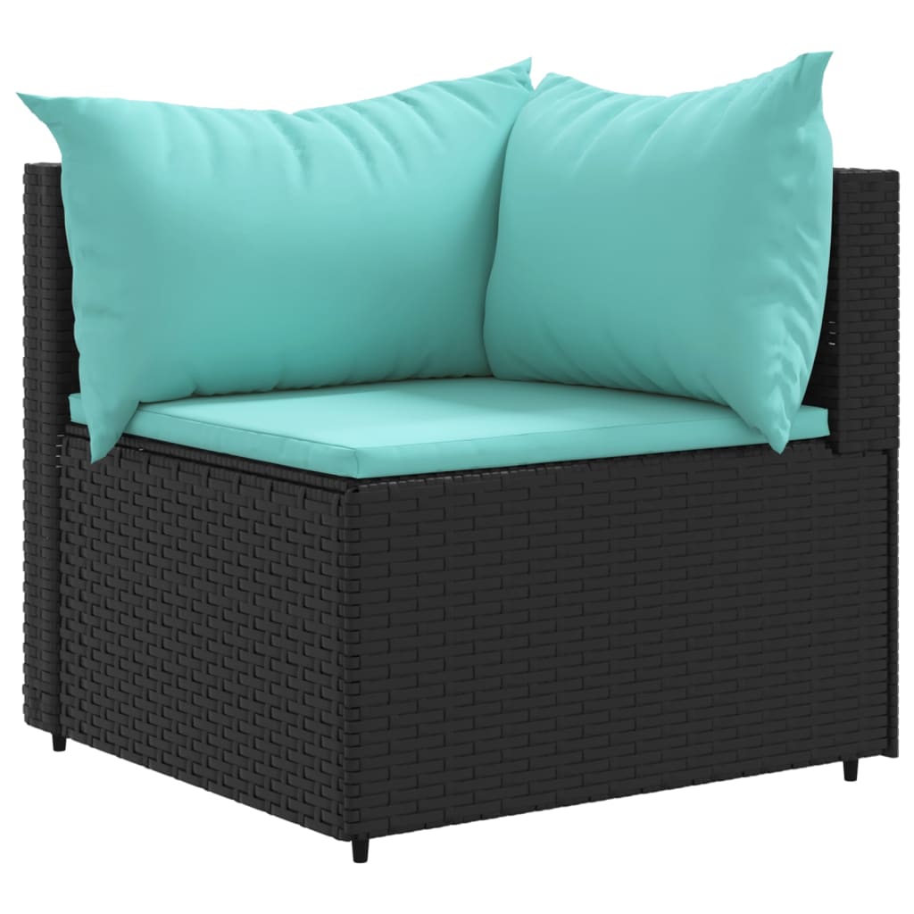 10 Pcs conjunto sofás de jardim c/ almofadões vime PE preto