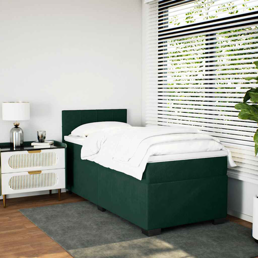Cama com molas/colchão 100x200 cm veludo verde-escuro