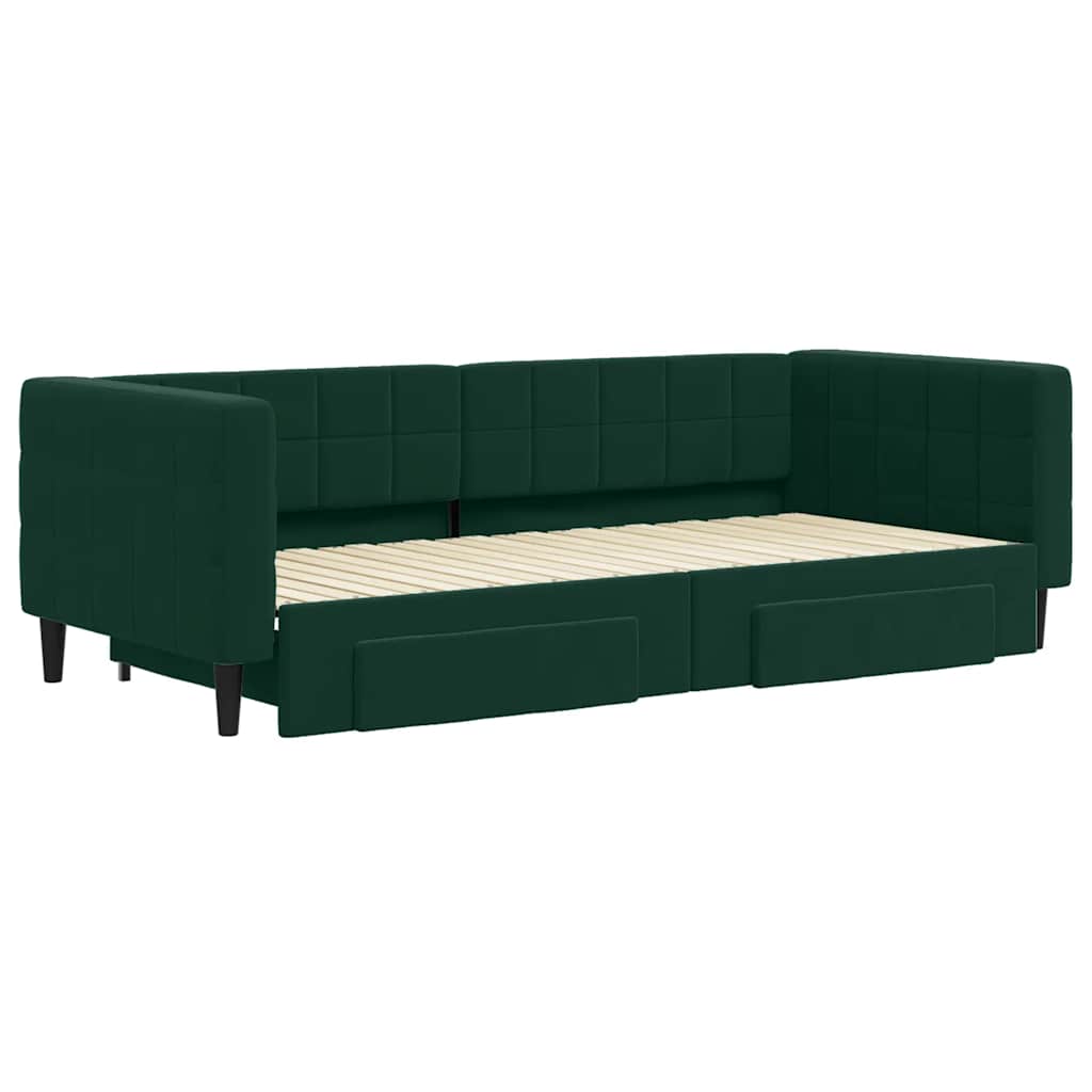 Sofá-cama c/ gavetão e gavetas 90x200 cm veludo verde-escuro