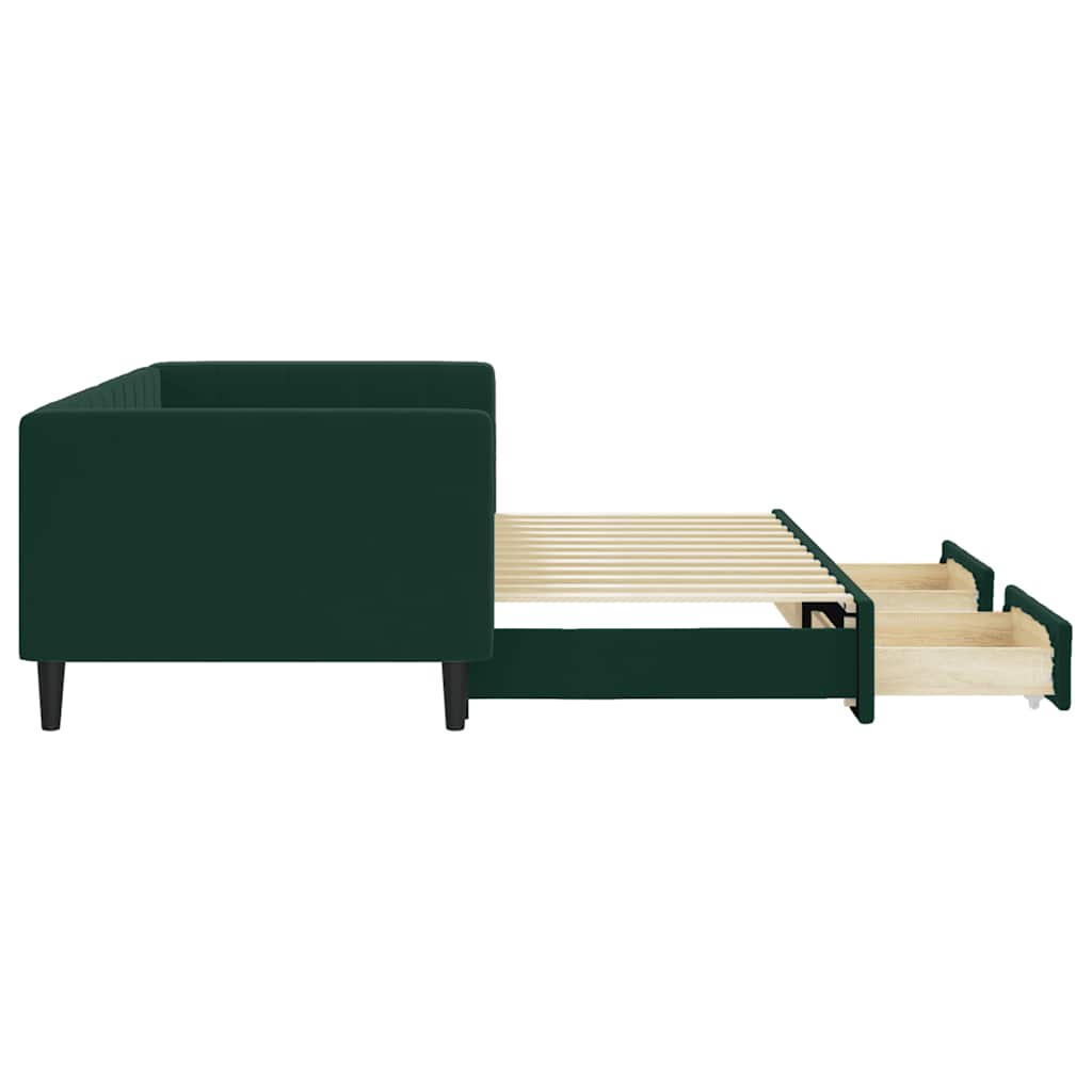 Sofá-cama c/ gavetão e gavetas 90x200 cm veludo verde-escuro