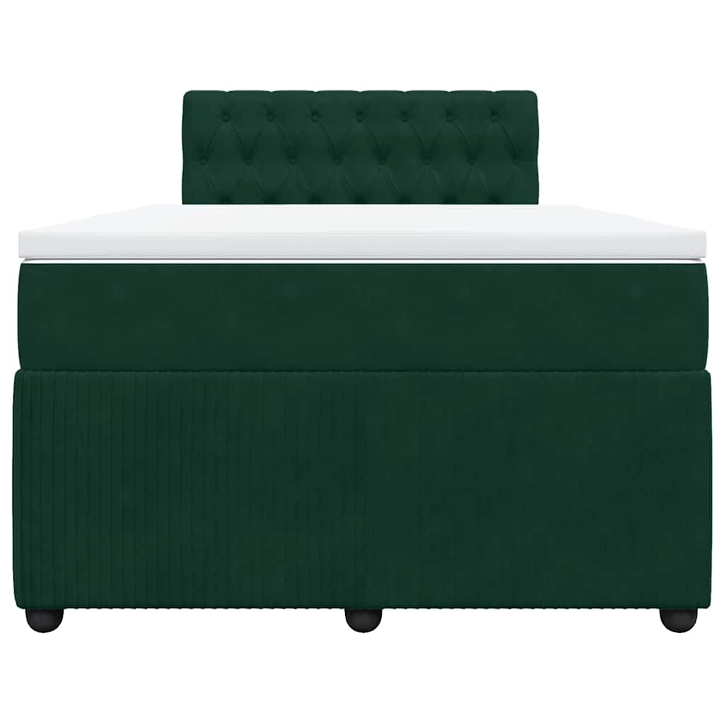 Cama boxspring com colchão 120x200 cm veludo verde-escuro