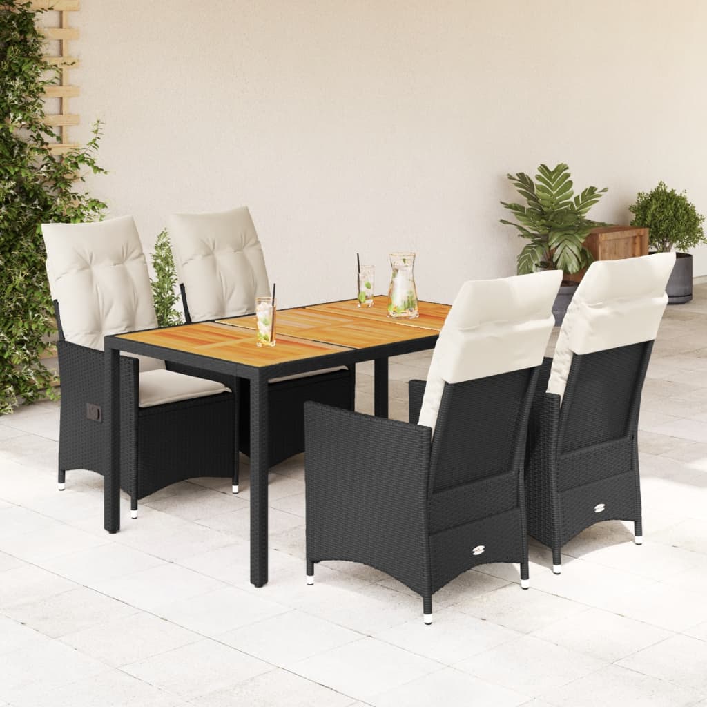 5 Pcs conjunto de jantar p/ jardim c/ almofadões vime PE preto