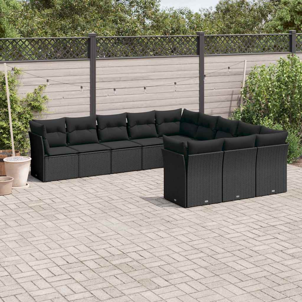 11 Pcs conjunto sofás de jardim c/ almofadões vime PE preto