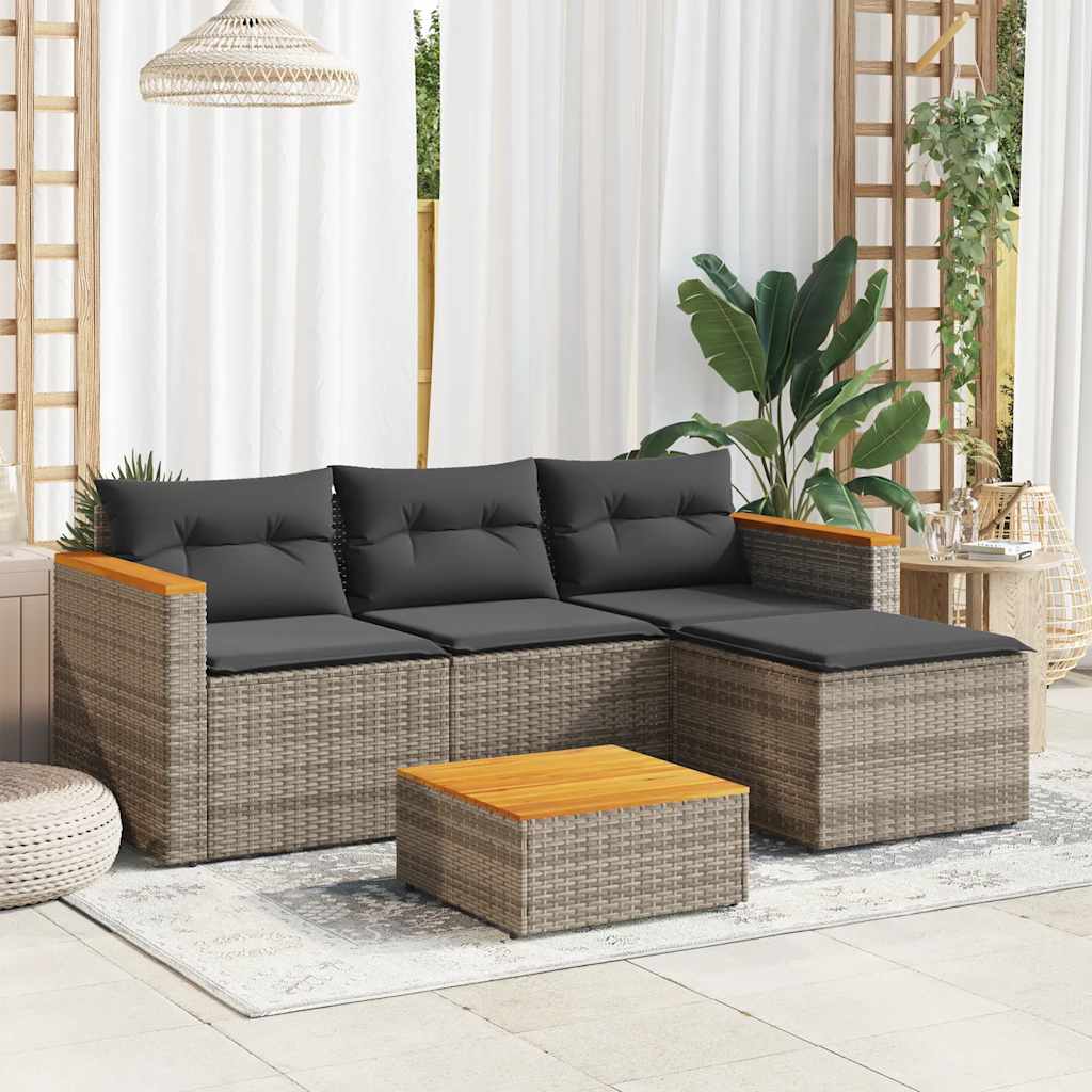 3 Pcs conjunto sofás de jardim c/ almofadões vime PE cinzento