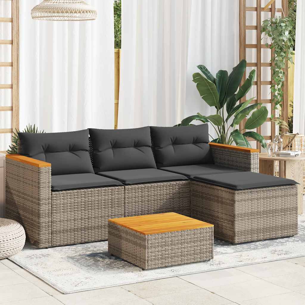 3 Pcs conjunto sofás de jardim c/ almofadões vime PE cinzento