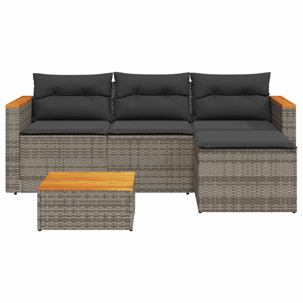 3 Pcs conjunto sofás de jardim c/ almofadões vime PE cinzento
