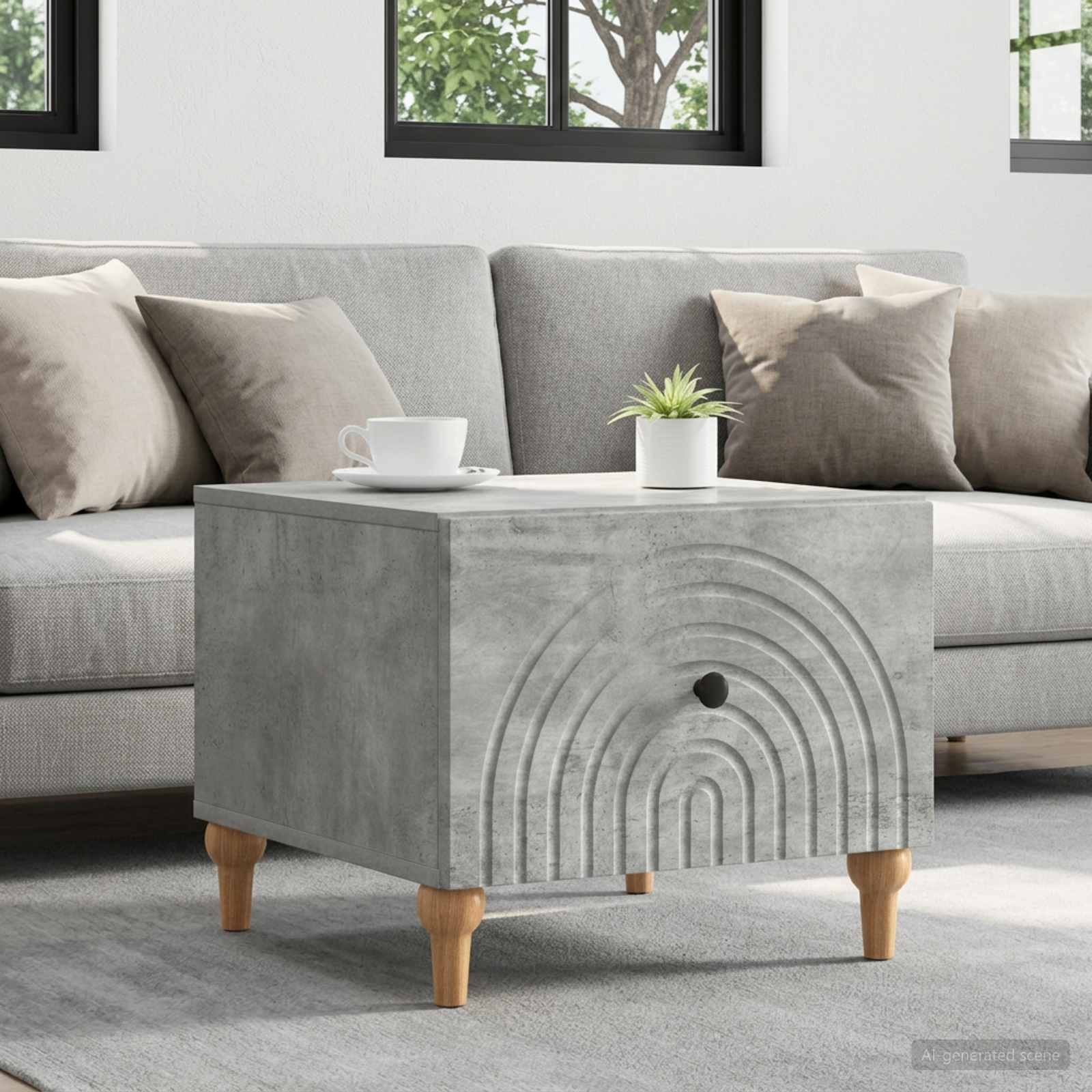 Mesa de centro com gaveta cinzento cimento 49 x 50 x 40 cm