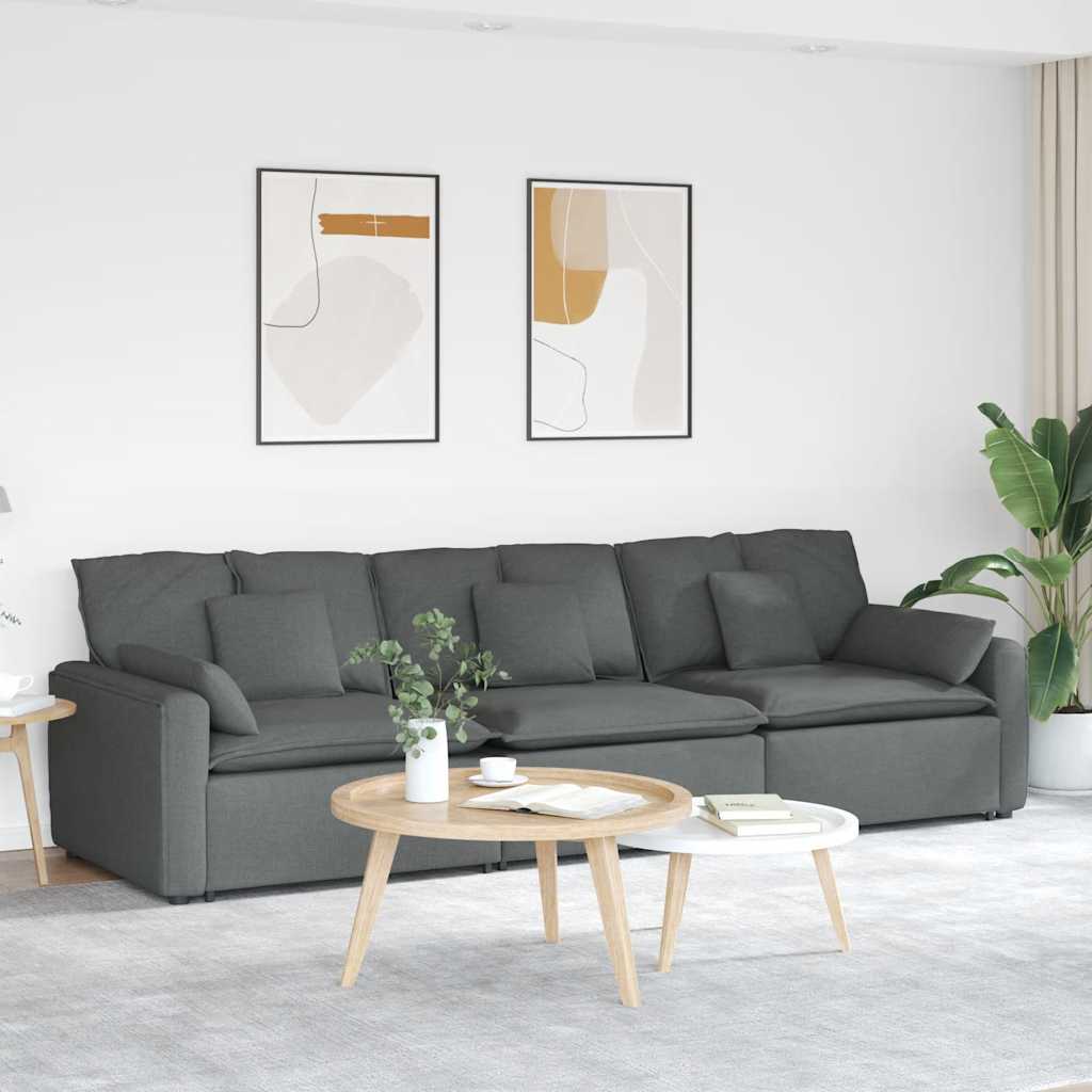 Sofá modular com almofadas cinzento-escuro
