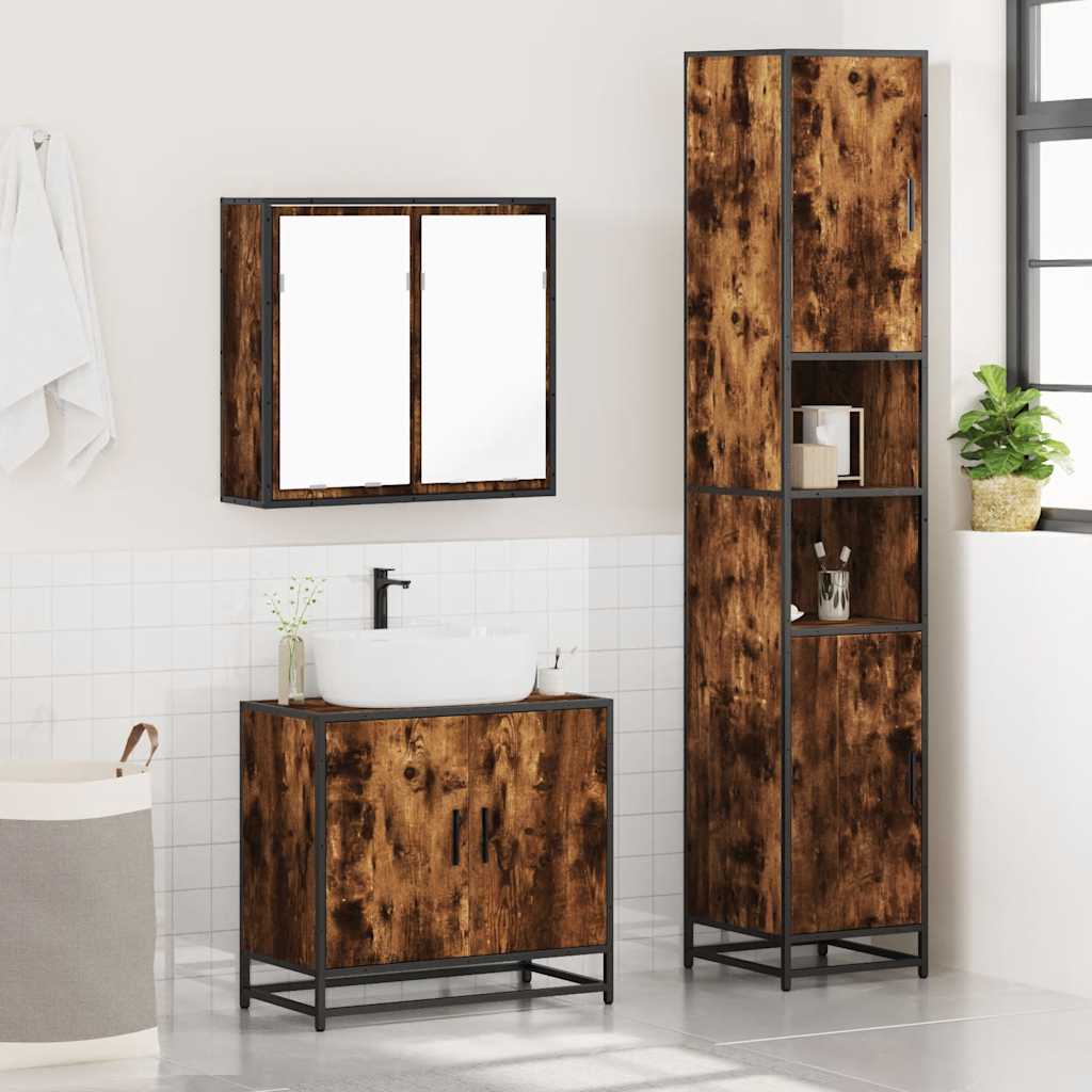3 Pcs conjunto de móveis wc madeira processada carvalho fumado